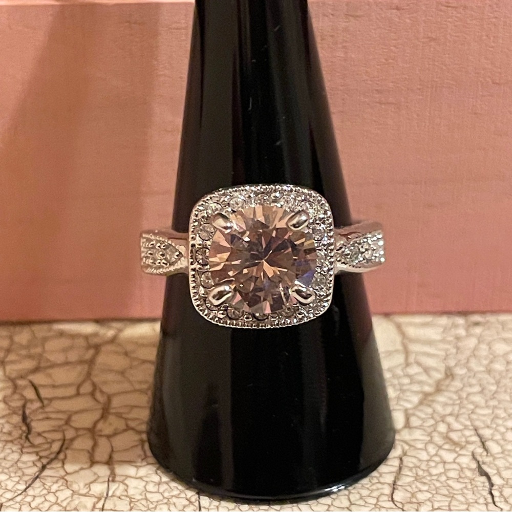 NWOT Premier Designs Pink Ice Ring Silver Band Sparkling White Gemstone Size 14